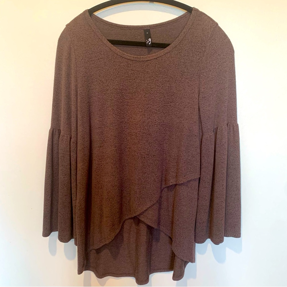 Ing Heathered Brown Blouse Sweater Top Bell Sleeve
Tulip Hen In Front Size M